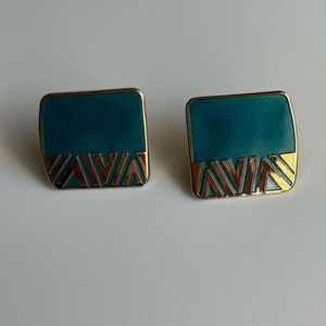 Laurel Burch Teal and Gold Square Earrings